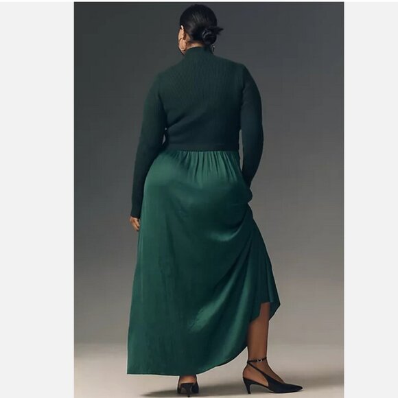 Anthropologie 3X The Thea Twofer Sweater Dress Mock Turtle Neck Holly Green NWT - Picture 3 of 8
